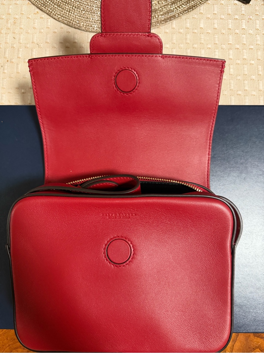 Wellington Ralph Lauren Red Leather Shoulder Bag with Gold Hardware - Picture 7 of 8